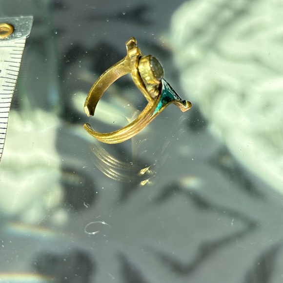 Unique vintage turquoise gold adjustable ring - Picture 2 of 3